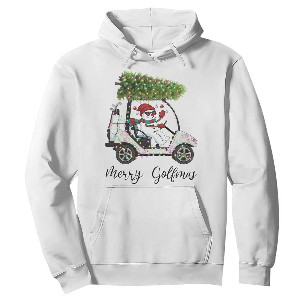Funny Christmas Golf Hoodie Snowman Driving Golf Cart Merry Golfmas TS12 White Print Your Wear