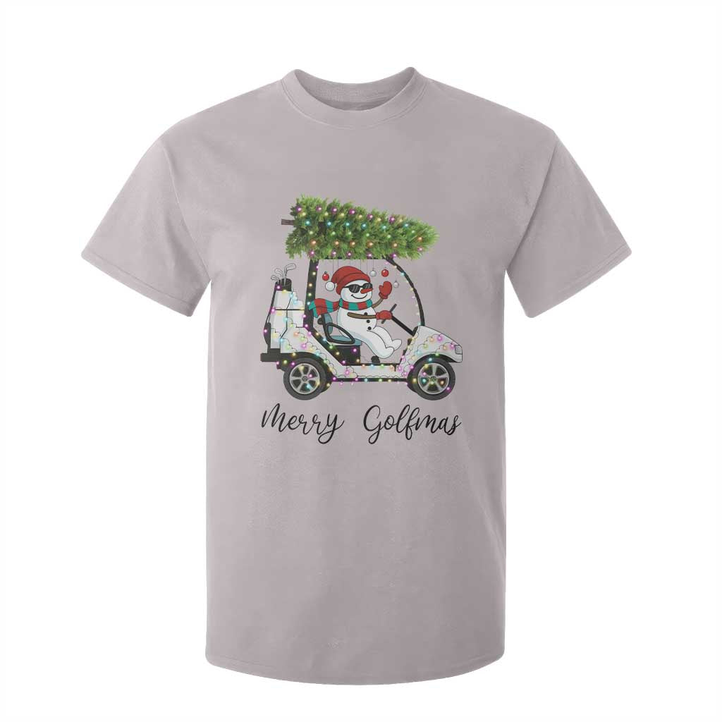 Funny Christmas Golf T Shirt For Kid Snowman Driving Golf Cart Merry Golfmas TS12 Ice Gray Print Your Wear