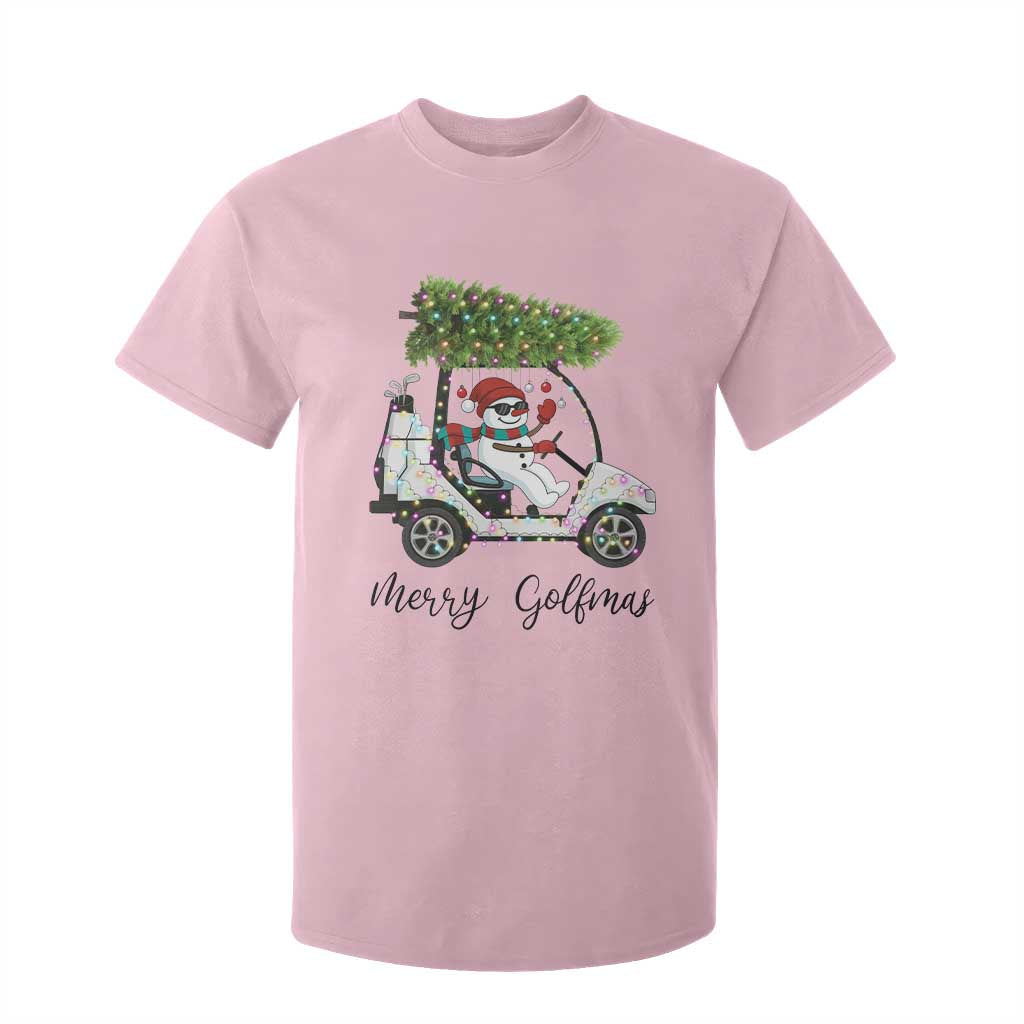 Funny Christmas Golf T Shirt For Kid Snowman Driving Golf Cart Merry Golfmas TS12 Light Pink Print Your Wear
