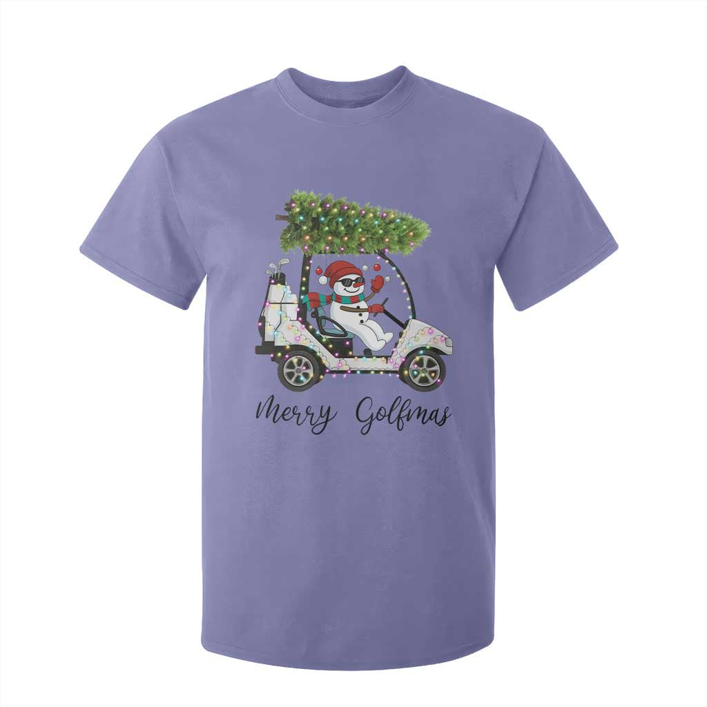 Funny Christmas Golf T Shirt For Kid Snowman Driving Golf Cart Merry Golfmas TS12 Violet Print Your Wear