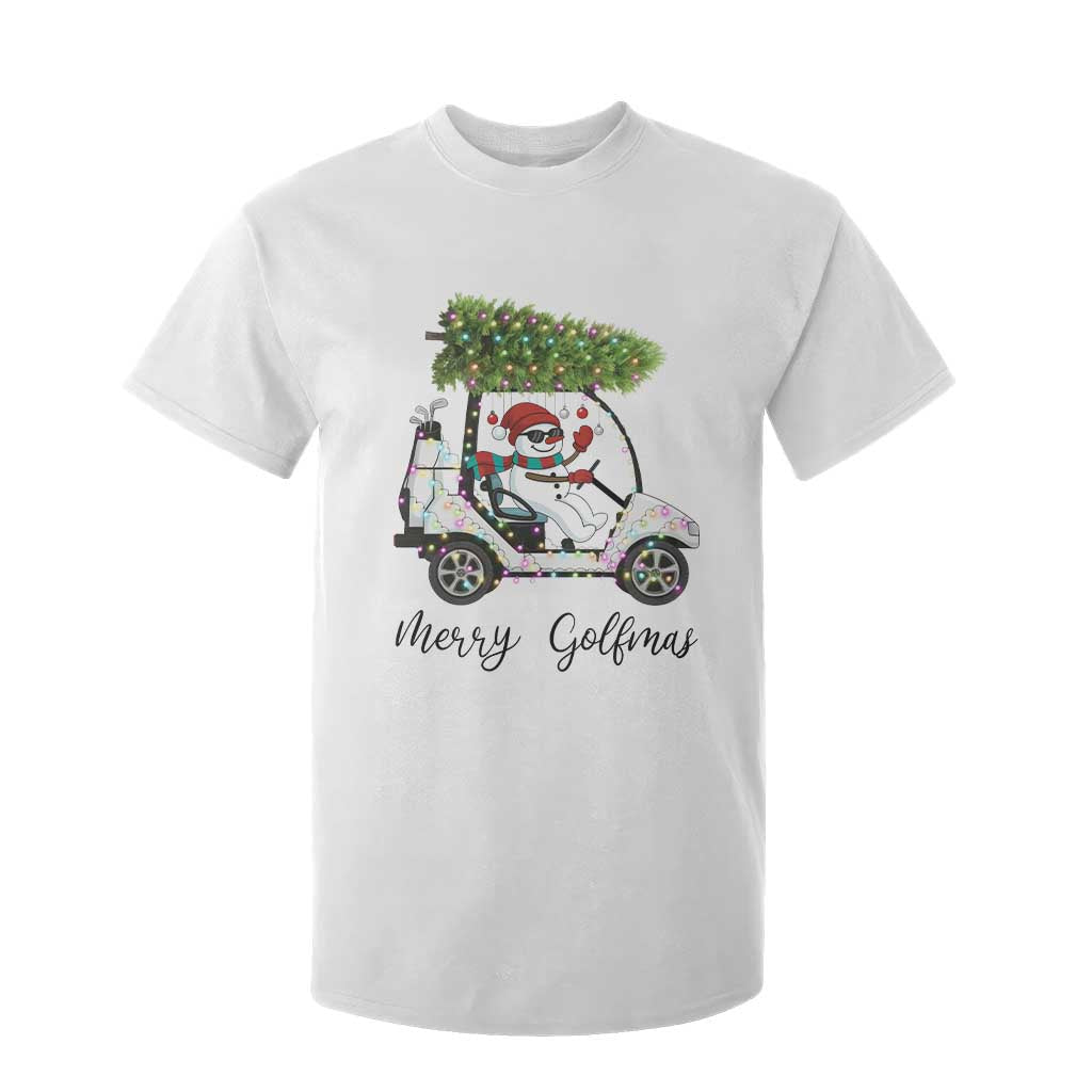 Funny Christmas Golf T Shirt For Kid Snowman Driving Golf Cart Merry Golfmas TS12 White Print Your Wear