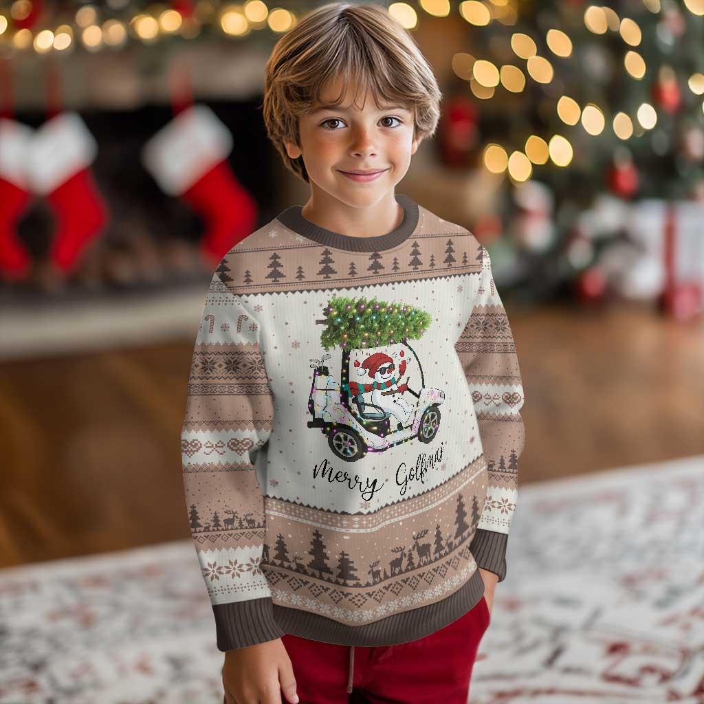 Funny Xmas Golf Ugly Christmas Sweater Snowman Driving Golf Cart Merry Golfmas TS12 Mocha Mousse Print Your Wear