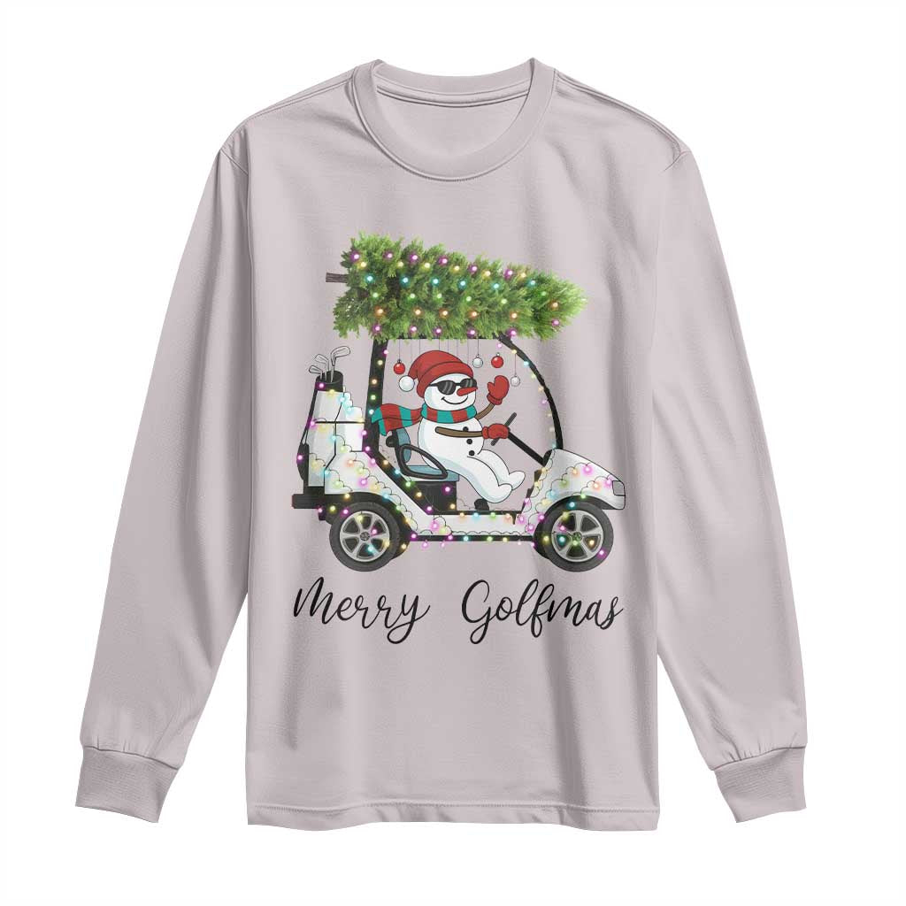 Funny Christmas Golf Long Sleeve Shirt Snowman Driving Golf Cart Merry Golfmas TS12 Ice Gray Print Your Wear