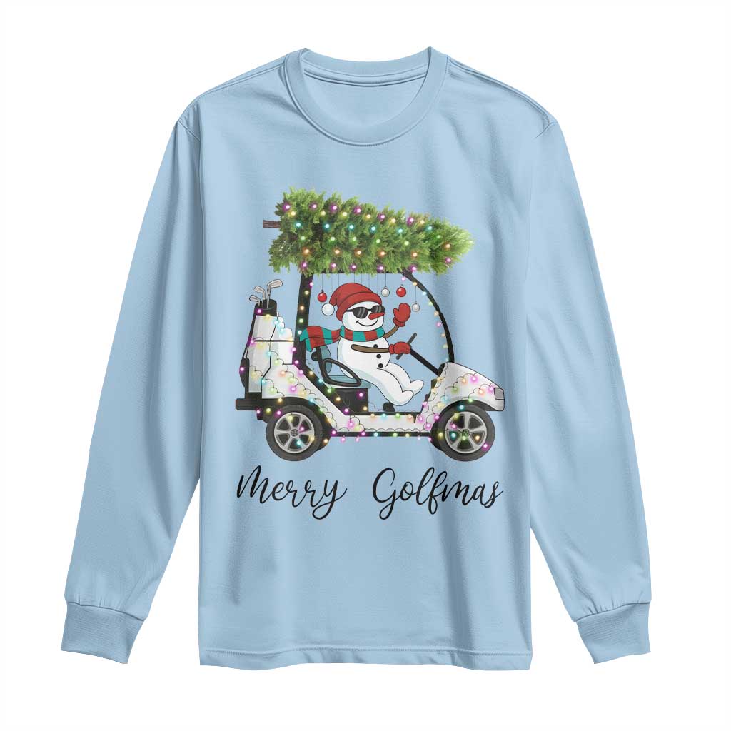 Funny Christmas Golf Long Sleeve Shirt Snowman Driving Golf Cart Merry Golfmas TS12 Light Blue Print Your Wear