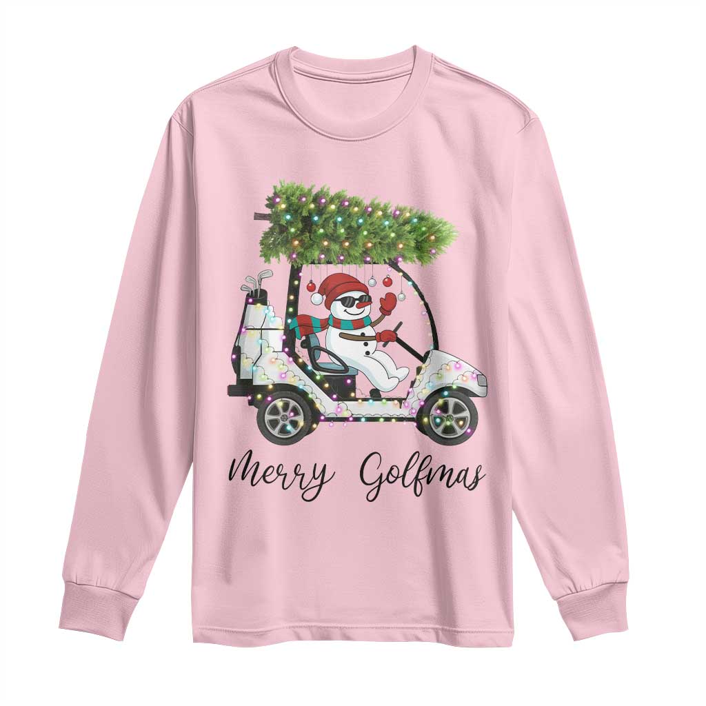 Funny Christmas Golf Long Sleeve Shirt Snowman Driving Golf Cart Merry Golfmas TS12 Light Pink Print Your Wear