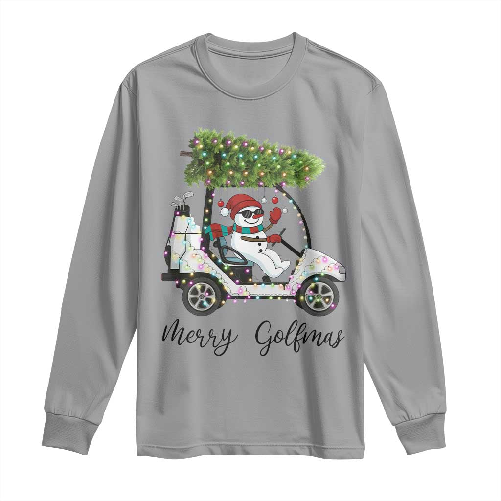 Funny Christmas Golf Long Sleeve Shirt Snowman Driving Golf Cart Merry Golfmas TS12 Sport Gray Print Your Wear