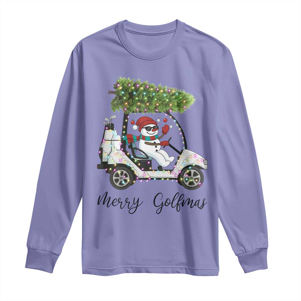 Funny Christmas Golf Long Sleeve Shirt Snowman Driving Golf Cart Merry Golfmas TS12 Violet Print Your Wear