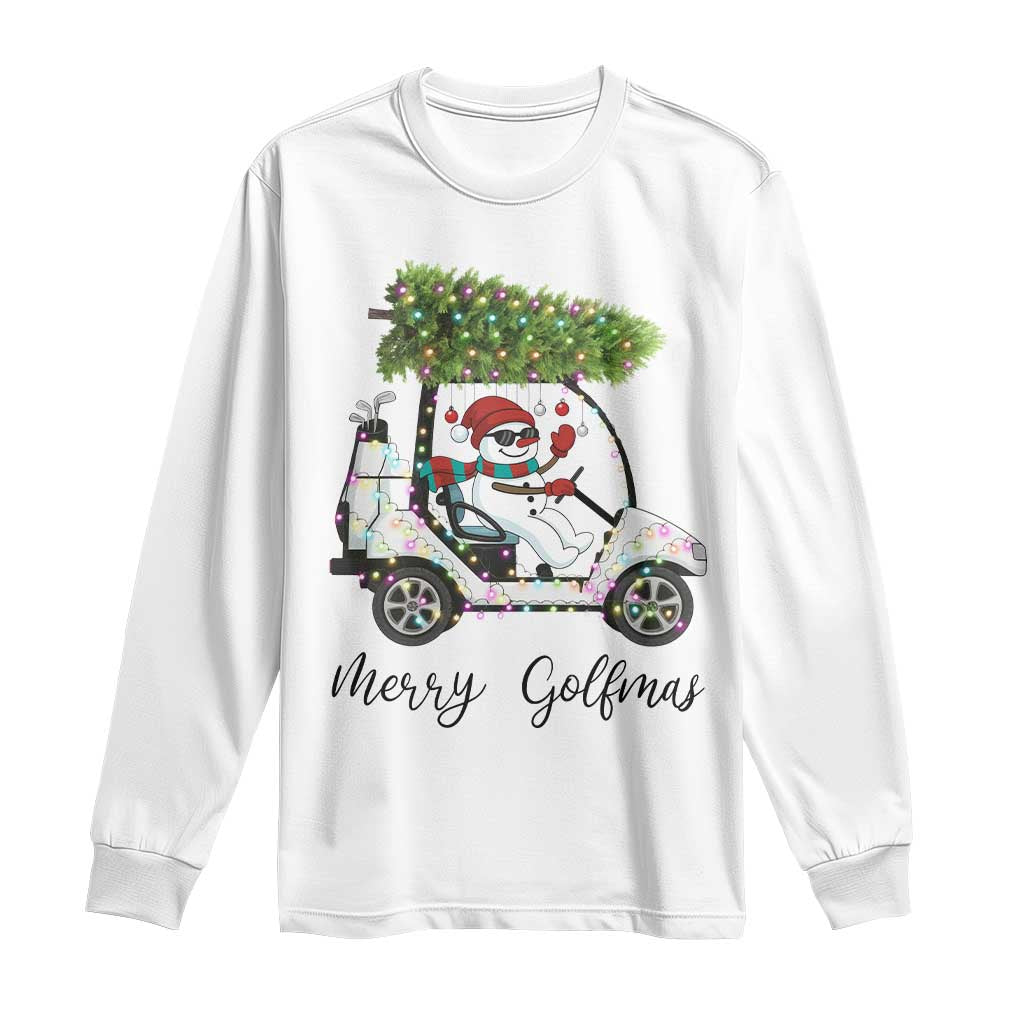 Funny Christmas Golf Long Sleeve Shirt Snowman Driving Golf Cart Merry Golfmas TS12 White Print Your Wear