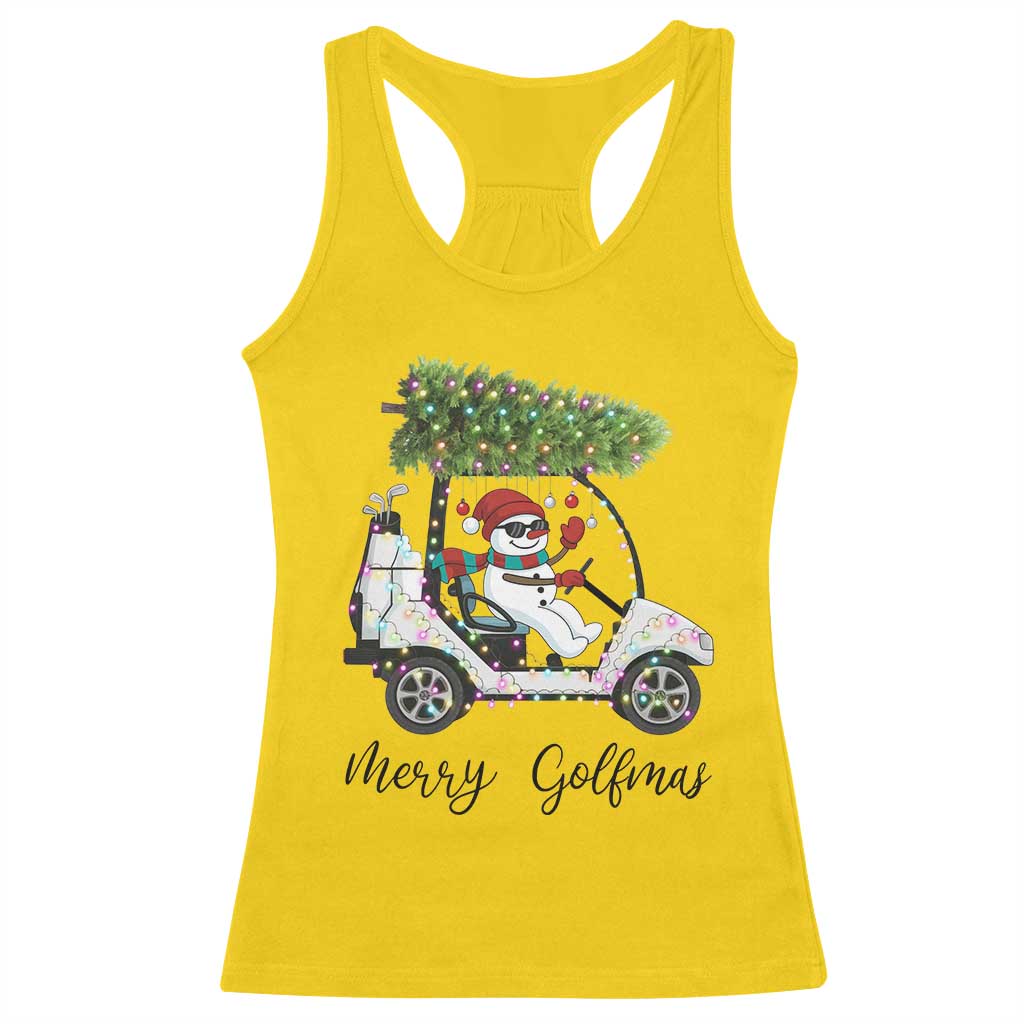 Funny Christmas Golf Racerback Tank Top Snowman Driving Golf Cart Merry Golfmas TS12 Daisy Print Your Wear