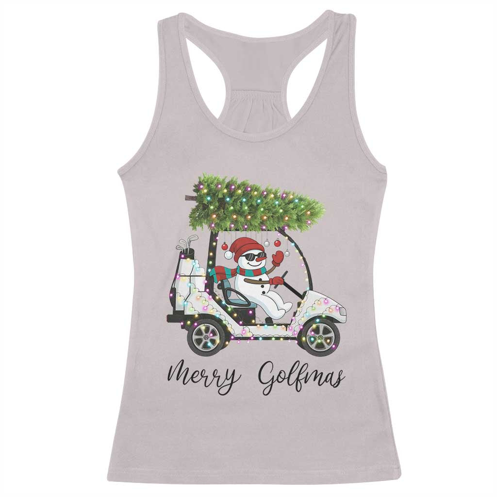 Funny Christmas Golf Racerback Tank Top Snowman Driving Golf Cart Merry Golfmas TS12 Ice Gray Print Your Wear