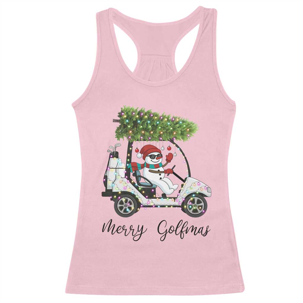 Funny Christmas Golf Racerback Tank Top Snowman Driving Golf Cart Merry Golfmas TS12 Light Pink Print Your Wear