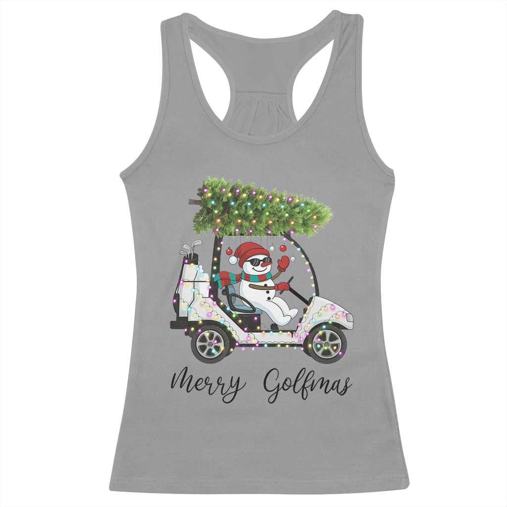 Funny Christmas Golf Racerback Tank Top Snowman Driving Golf Cart Merry Golfmas TS12 Sport Gray Print Your Wear