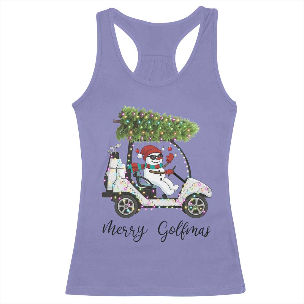 Funny Christmas Golf Racerback Tank Top Snowman Driving Golf Cart Merry Golfmas TS12 Violet Print Your Wear