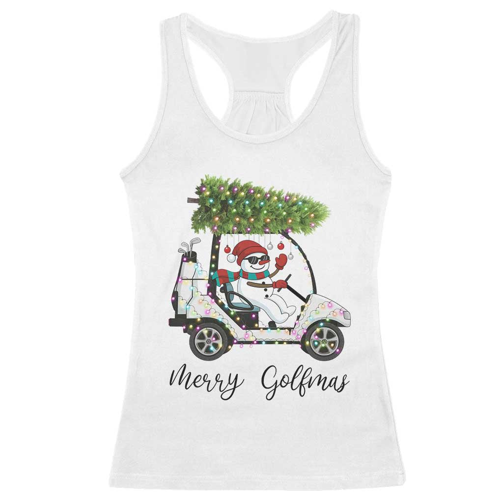 Funny Christmas Golf Racerback Tank Top Snowman Driving Golf Cart Merry Golfmas TS12 White Print Your Wear
