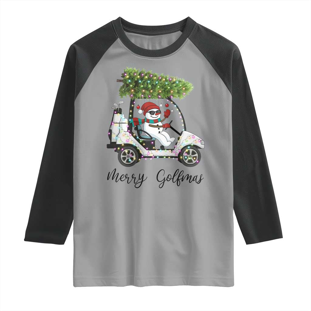 Funny Christmas Golf Raglan Shirt Snowman Driving Golf Cart Merry Golfmas TS12 Sport Gray Black Print Your Wear