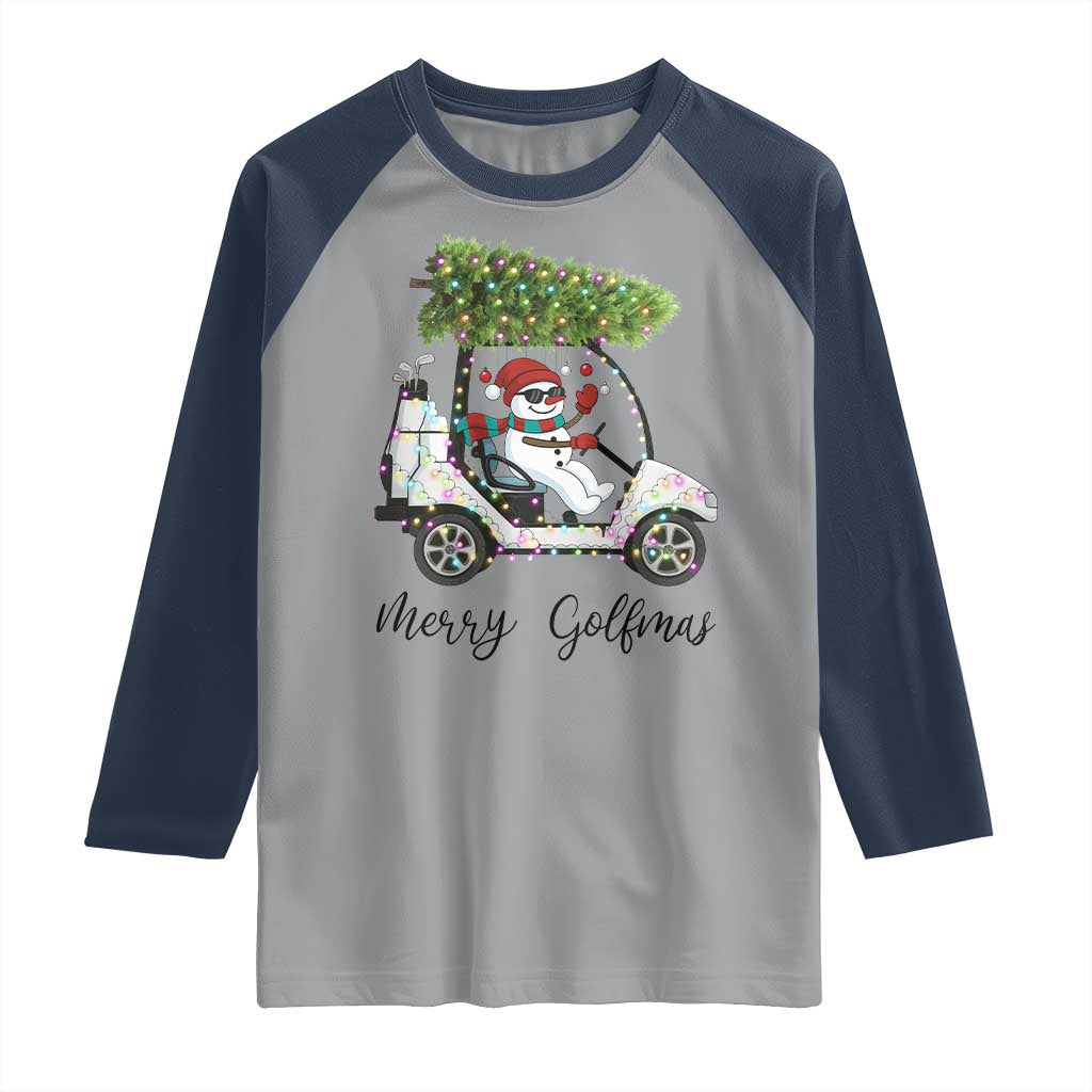 Funny Christmas Golf Raglan Shirt Snowman Driving Golf Cart Merry Golfmas TS12 Sport Gray Navy Print Your Wear