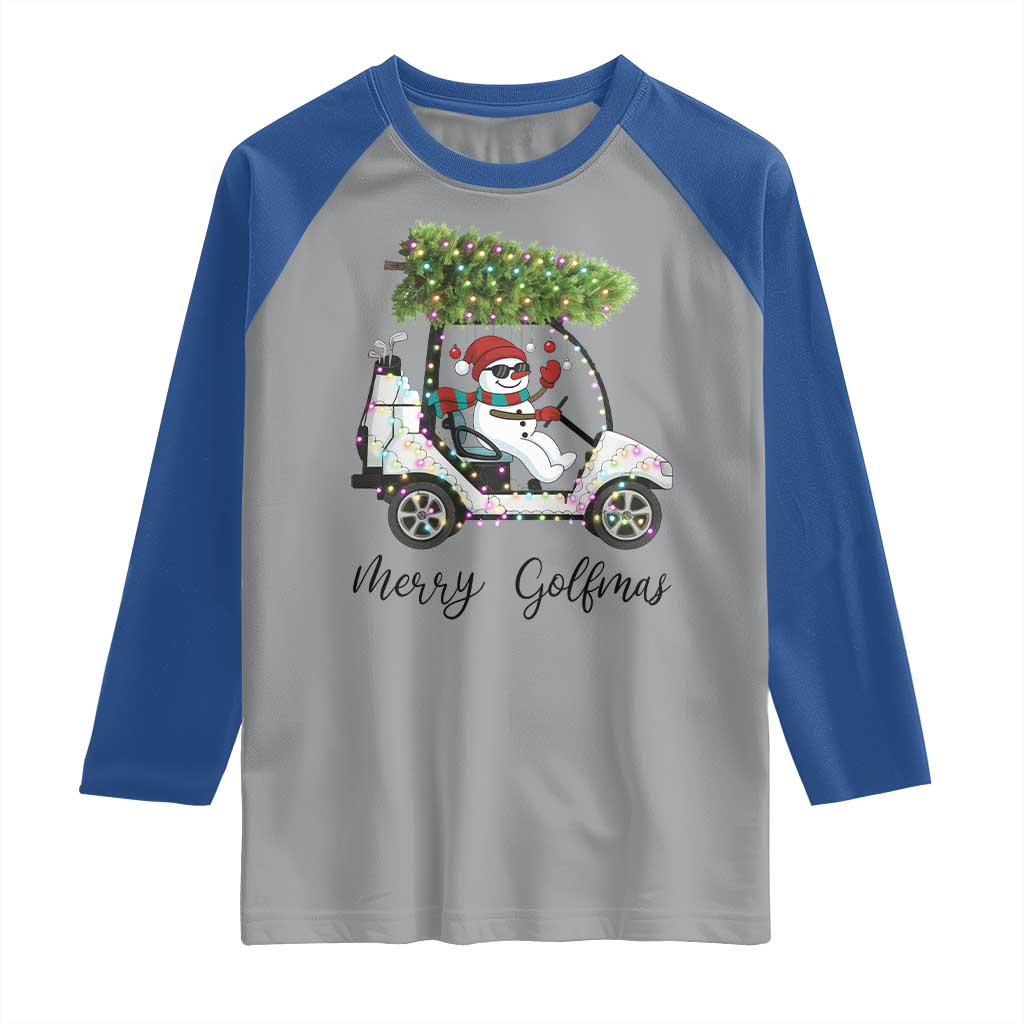 Funny Christmas Golf Raglan Shirt Snowman Driving Golf Cart Merry Golfmas TS12 Sport Gray Royal Print Your Wear