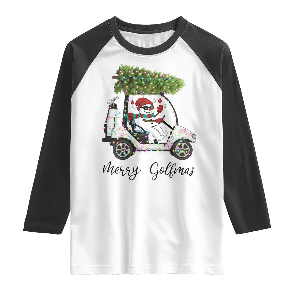 Funny Christmas Golf Raglan Shirt Snowman Driving Golf Cart Merry Golfmas TS12 White Black Print Your Wear