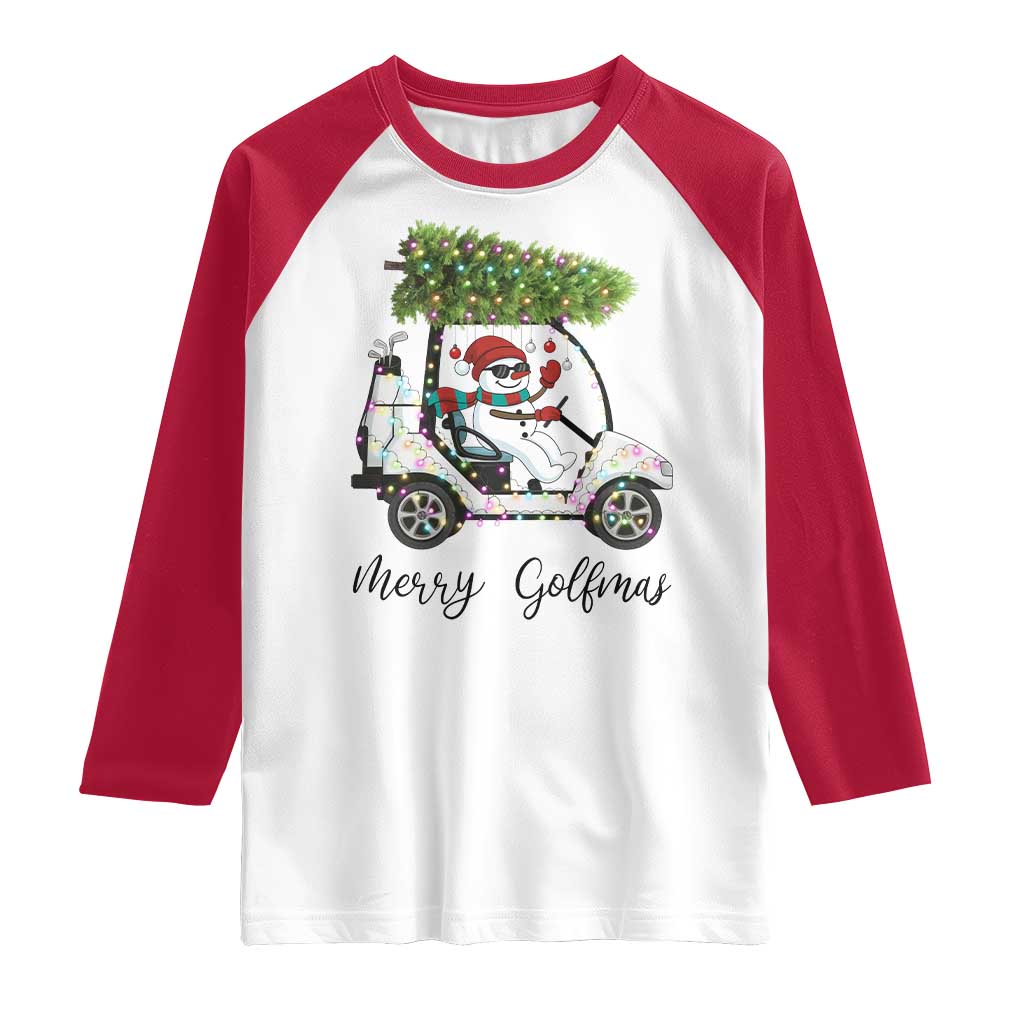 Funny Christmas Golf Raglan Shirt Snowman Driving Golf Cart Merry Golfmas TS12 White Red Print Your Wear