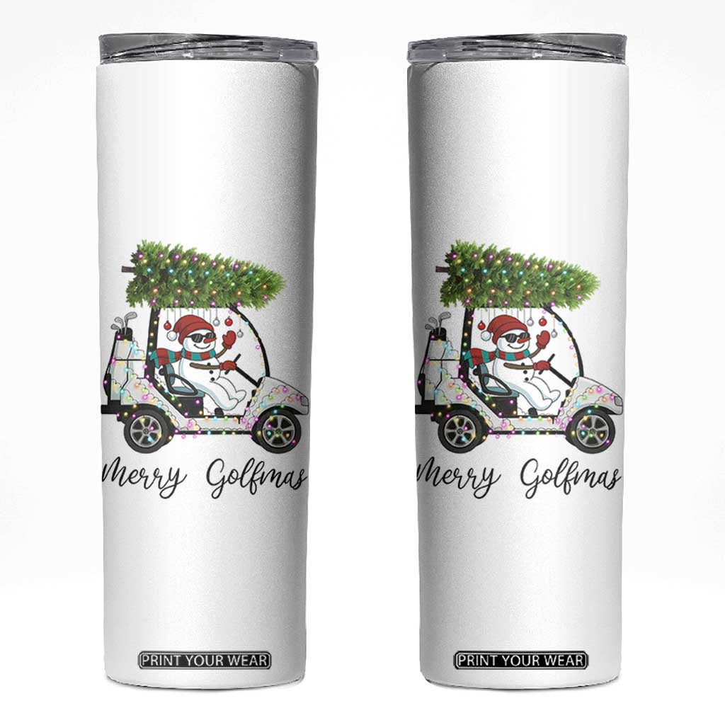 Funny Christmas Golf Skinny Tumbler Snowman Driving Golf Cart Merry Golfmas TS12 White Print Your Wear
