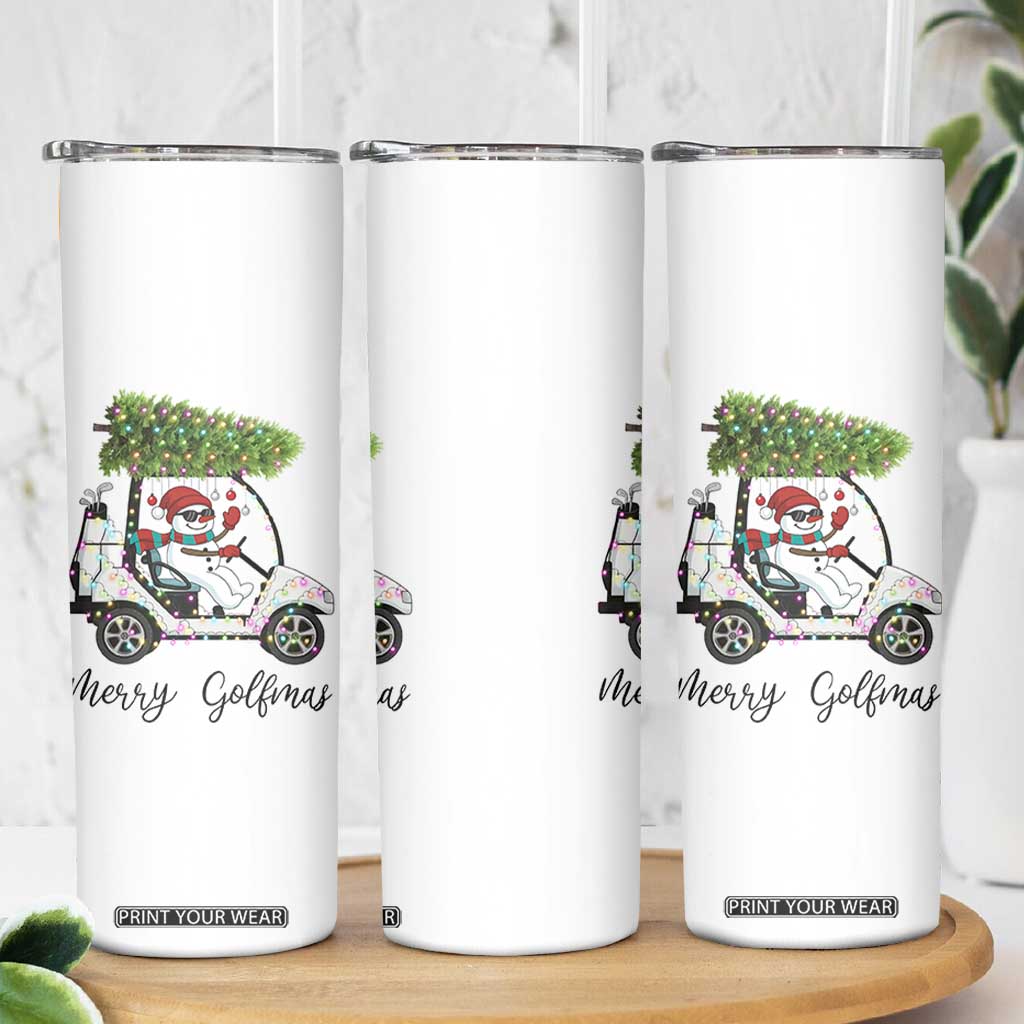 Funny Christmas Golf Skinny Tumbler Snowman Driving Golf Cart Merry Golfmas TS12 Print Your Wear