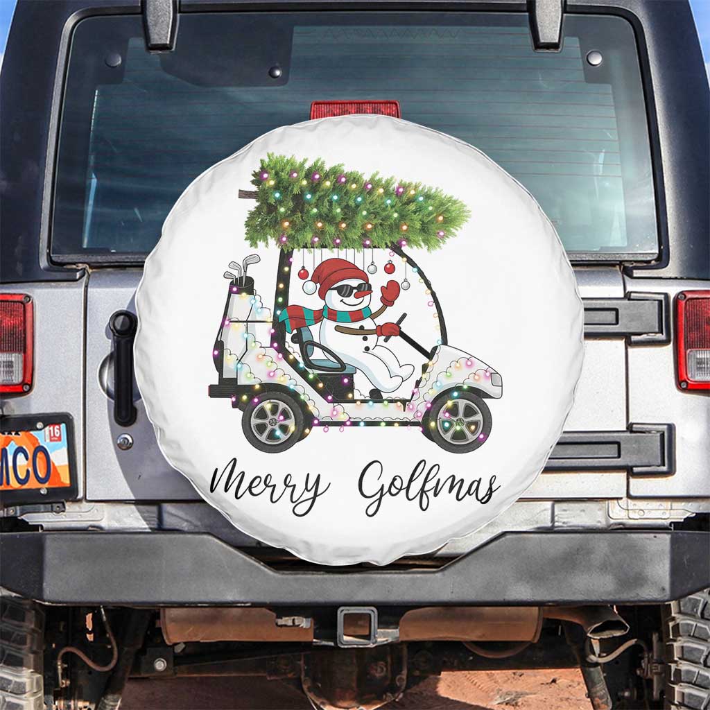 Funny Christmas Golf Spare Tire Cover Snowman Driving Golf Cart Merry Golfmas TS12 No hole White Print Your Wear