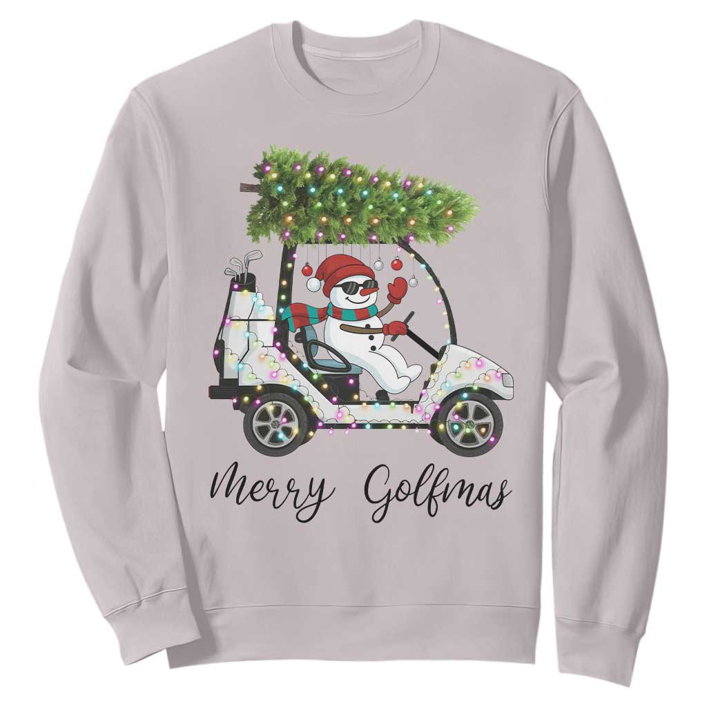 Funny Christmas Golf Sweatshirt Snowman Driving Golf Cart Merry Golfmas TS12 Ice Gray Print Your Wear