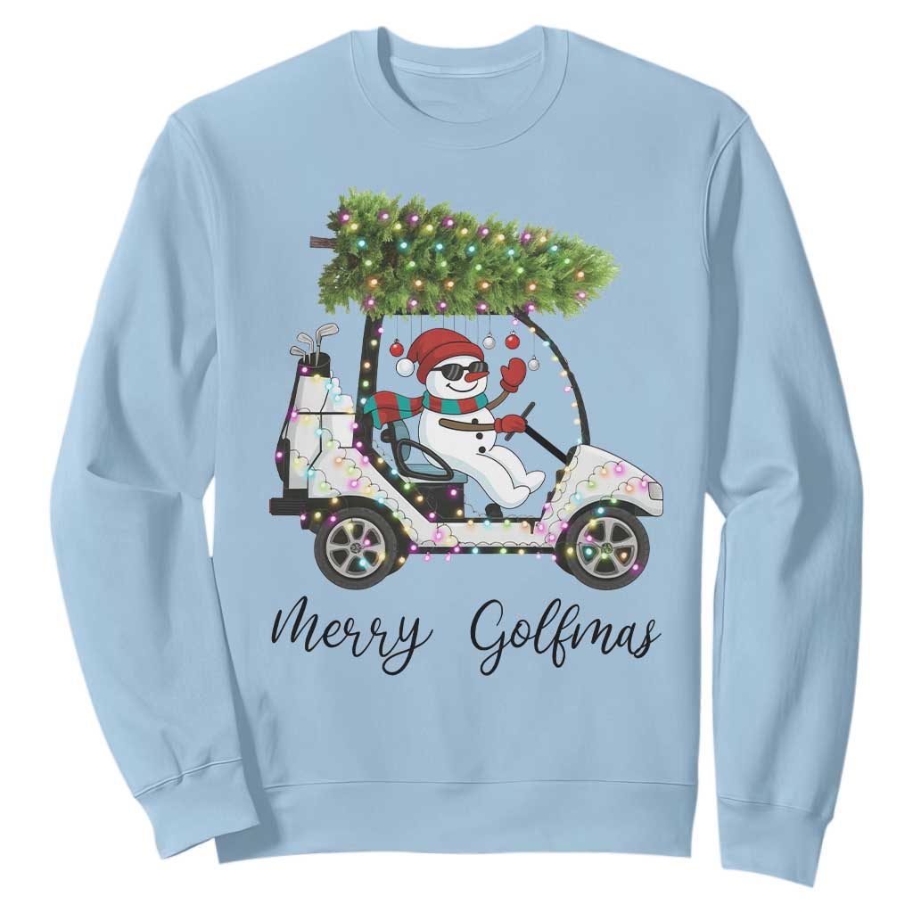 Funny Christmas Golf Sweatshirt Snowman Driving Golf Cart Merry Golfmas TS12 Light Blue Print Your Wear