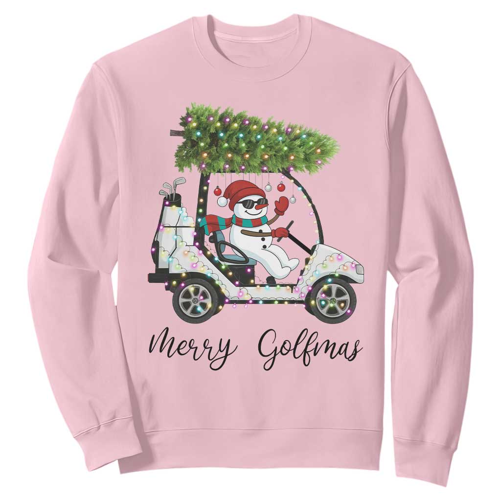 Funny Christmas Golf Sweatshirt Snowman Driving Golf Cart Merry Golfmas TS12 Light Pink Print Your Wear