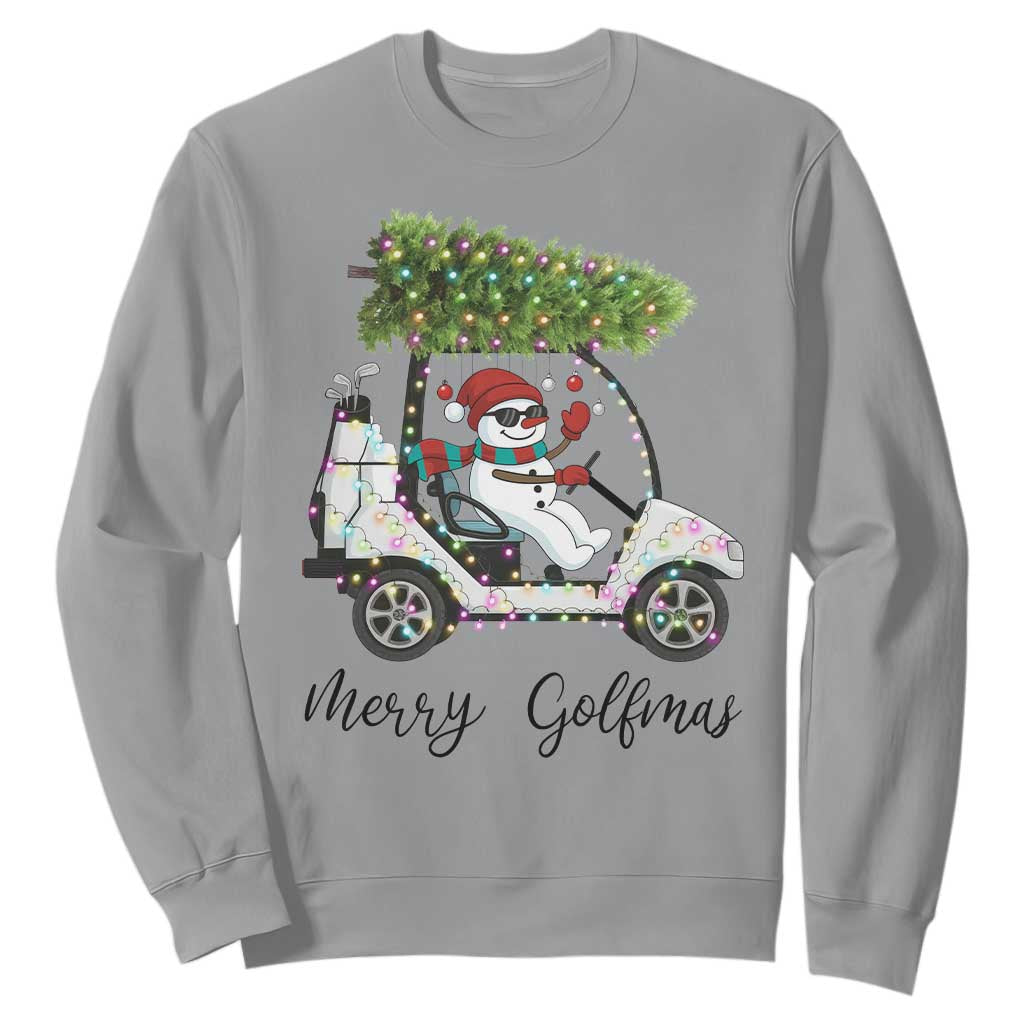 Funny Christmas Golf Sweatshirt Snowman Driving Golf Cart Merry Golfmas TS12 Sport Gray Print Your Wear