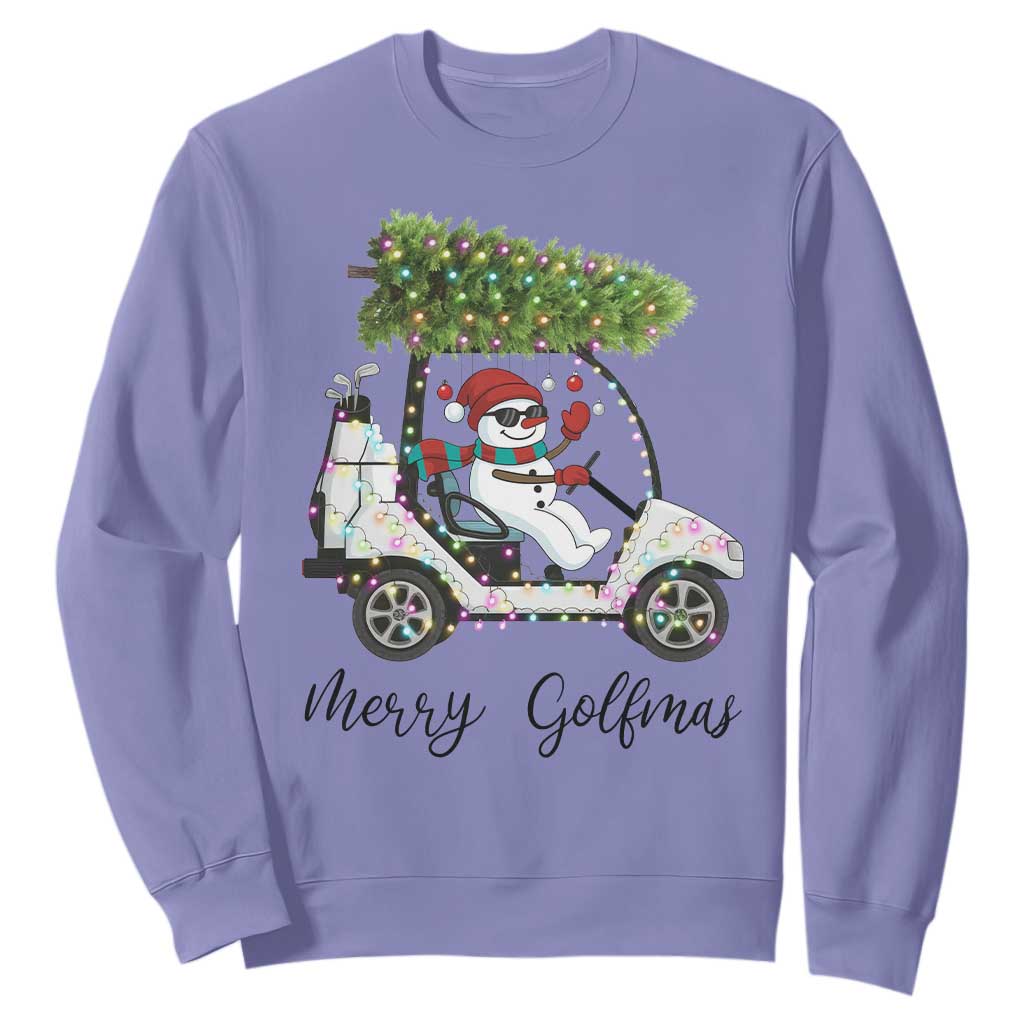 Funny Christmas Golf Sweatshirt Snowman Driving Golf Cart Merry Golfmas TS12 Violet Print Your Wear