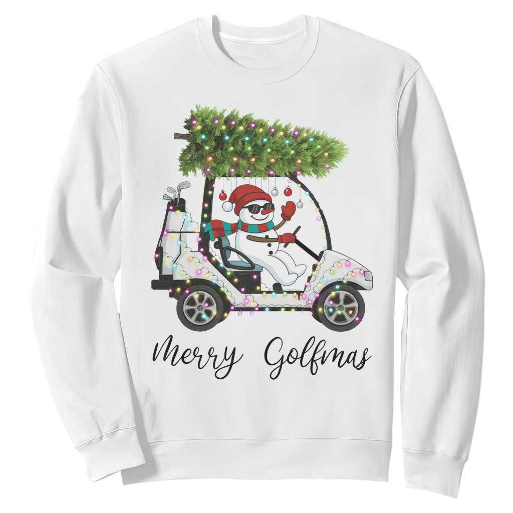 Funny Christmas Golf Sweatshirt Snowman Driving Golf Cart Merry Golfmas TS12 White Print Your Wear