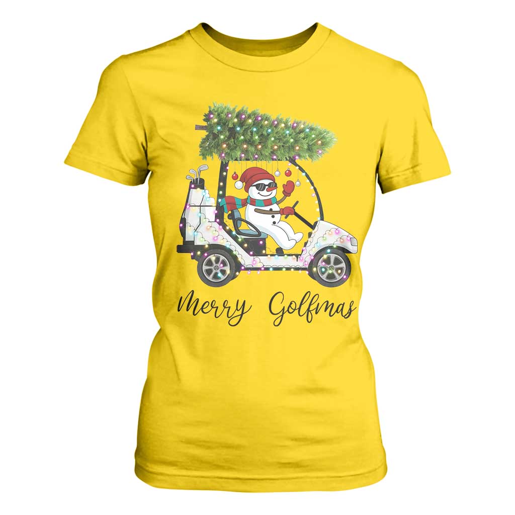 Funny Christmas Golf T Shirt For Women Snowman Driving Golf Cart Merry Golfmas TS12 Daisy Print Your Wear