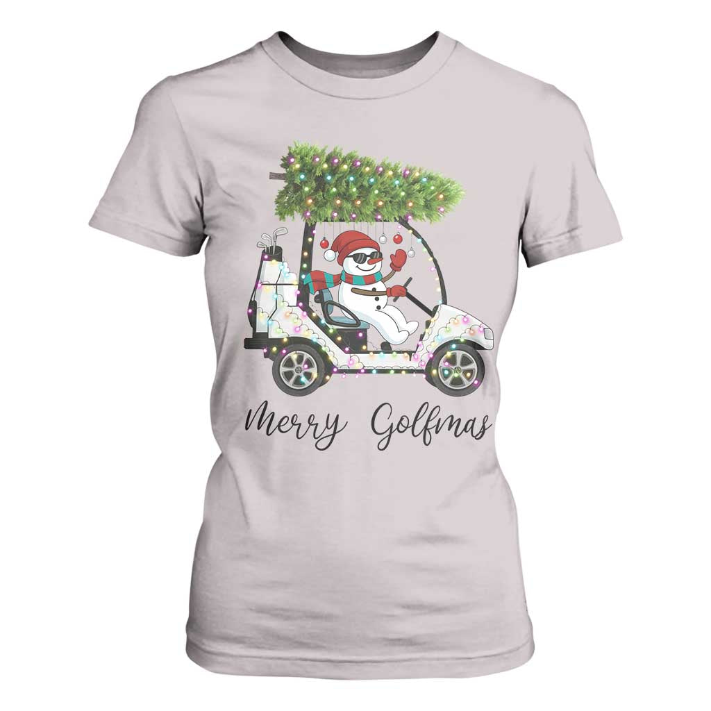 Funny Christmas Golf T Shirt For Women Snowman Driving Golf Cart Merry Golfmas TS12 Ice Gray Print Your Wear