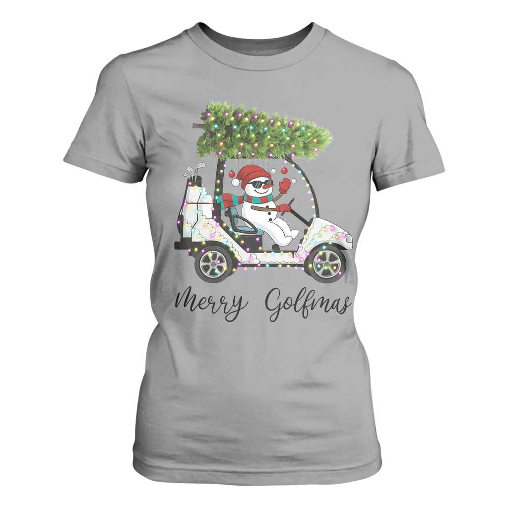 Funny Christmas Golf T Shirt For Women Snowman Driving Golf Cart Merry Golfmas TS12 Sport Gray Print Your Wear