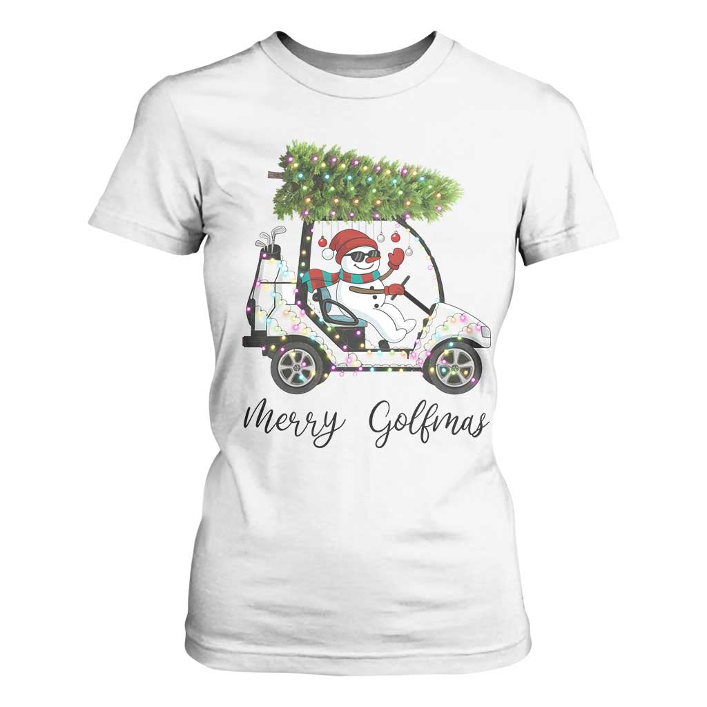Funny Christmas Golf T Shirt For Women Snowman Driving Golf Cart Merry Golfmas TS12 White Print Your Wear
