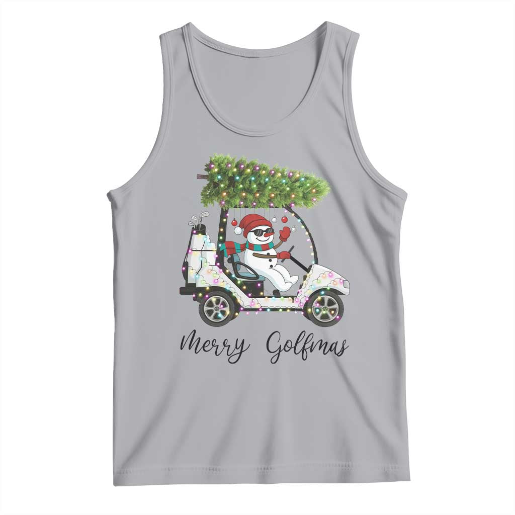 Funny Christmas Golf Tank Top Snowman Driving Golf Cart Merry Golfmas TS12 Athletic Heather Print Your Wear