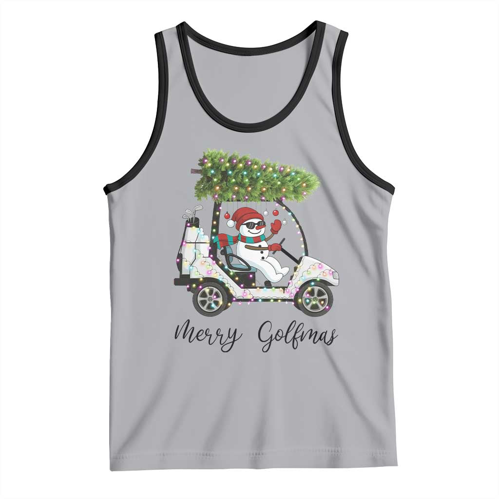 Funny Christmas Golf Tank Top Snowman Driving Golf Cart Merry Golfmas TS12 Athletic Heather Black Print Your Wear