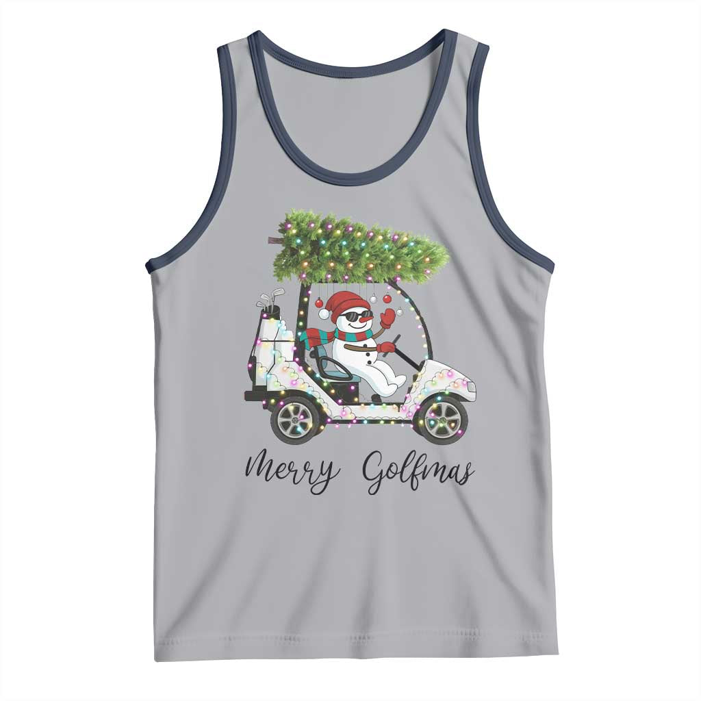 Funny Christmas Golf Tank Top Snowman Driving Golf Cart Merry Golfmas TS12 Athletic Heather Navy Print Your Wear