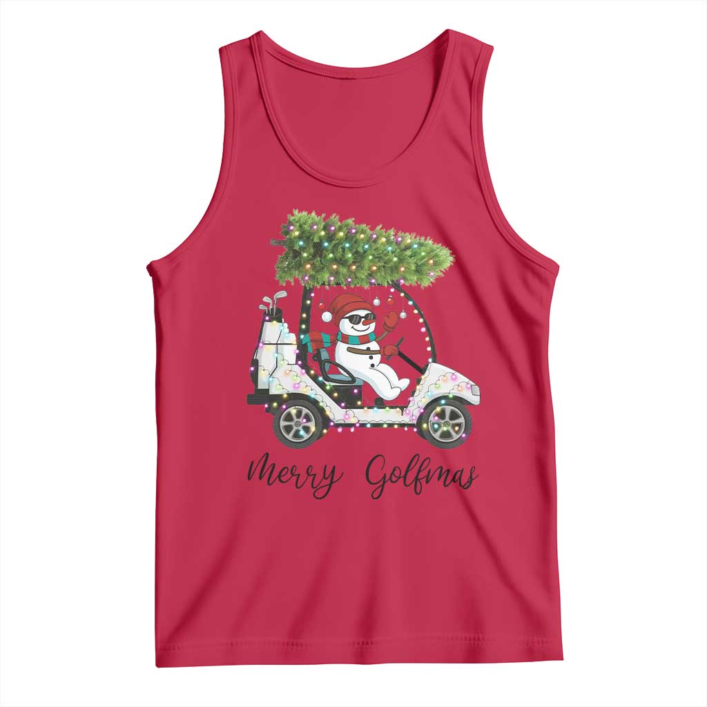 Funny Christmas Golf Tank Top Snowman Driving Golf Cart Merry Golfmas TS12 Red Print Your Wear