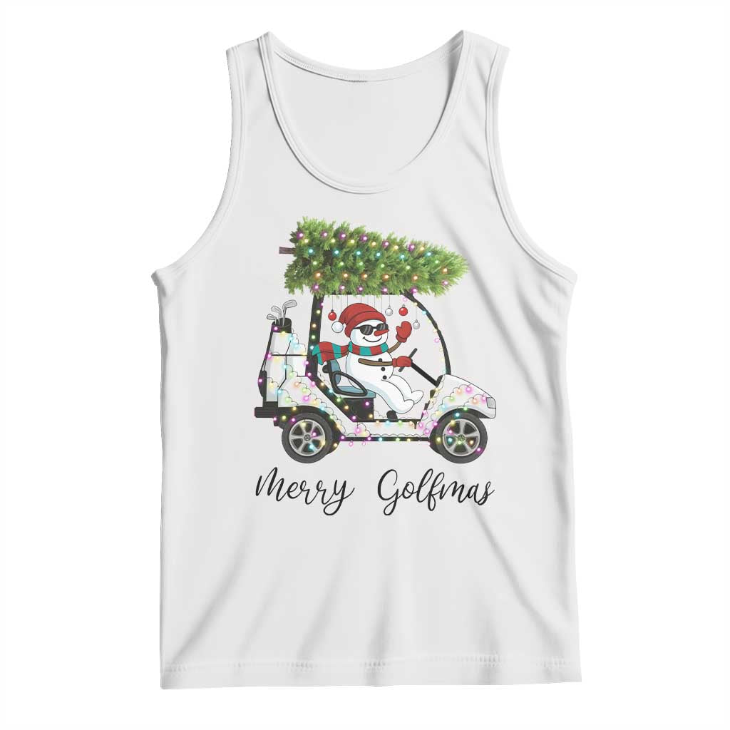 Funny Christmas Golf Tank Top Snowman Driving Golf Cart Merry Golfmas TS12 White Print Your Wear