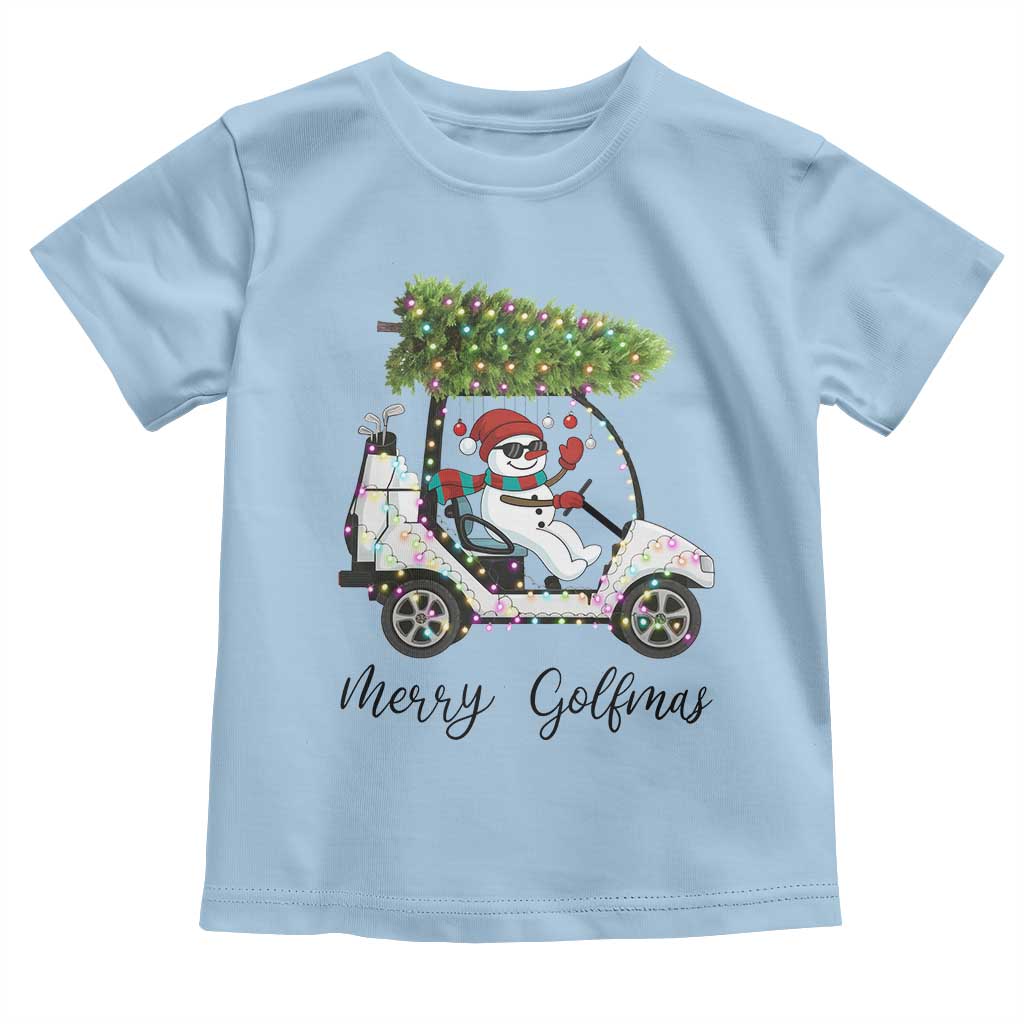 Funny Christmas Golf Toddler T Shirt Snowman Driving Golf Cart Merry Golfmas TS12 Light Blue Print Your Wear