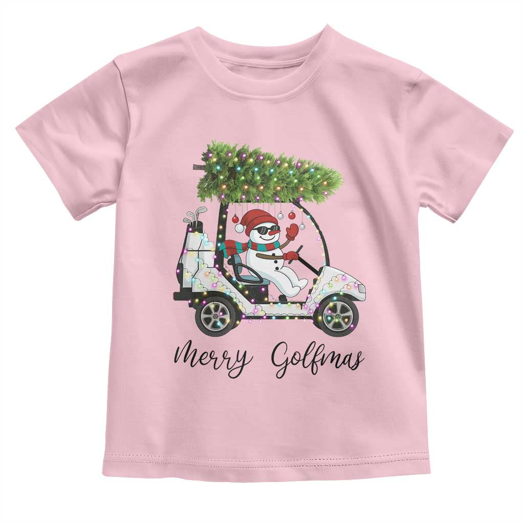 Funny Christmas Golf Toddler T Shirt Snowman Driving Golf Cart Merry Golfmas TS12 Light Pink Print Your Wear