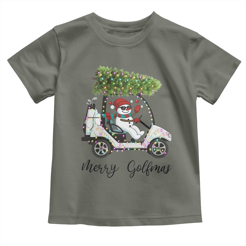 Funny Christmas Golf Toddler T Shirt Snowman Driving Golf Cart Merry Golfmas TS12 Military Green Print Your Wear