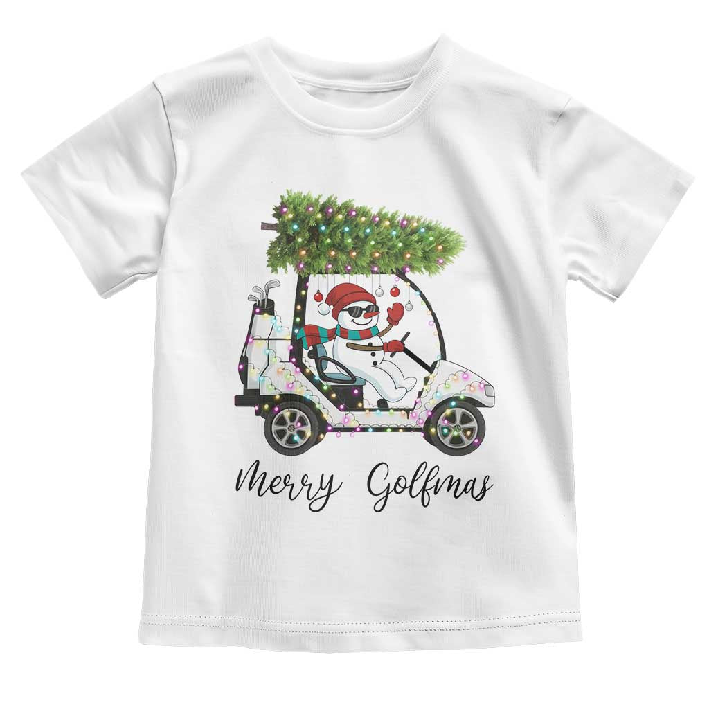 Funny Christmas Golf Toddler T Shirt Snowman Driving Golf Cart Merry Golfmas TS12 White Print Your Wear