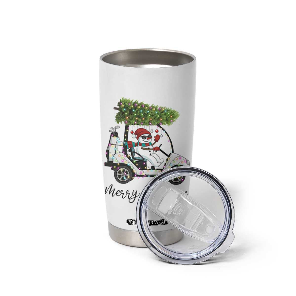 Funny Christmas Golf Tumbler Cup Snowman Driving Golf Cart Merry Golfmas TS12 Print Your Wear