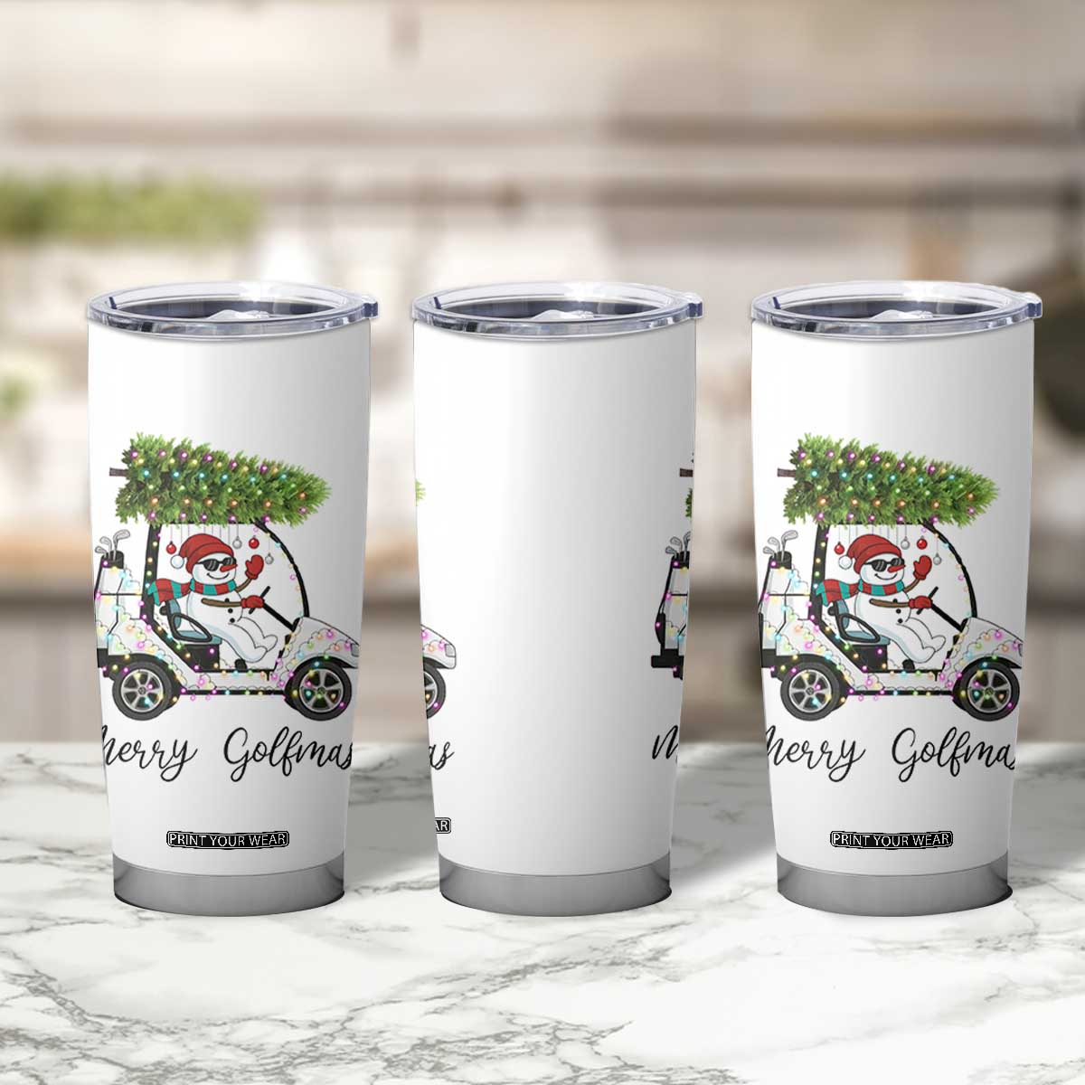 Funny Christmas Golf Tumbler Cup Snowman Driving Golf Cart Merry Golfmas TS12 Print Your Wear