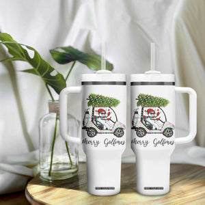 Funny Christmas Golf Tumbler With Handle Snowman Driving Golf Cart Merry Golfmas TS12 Print Your Wear