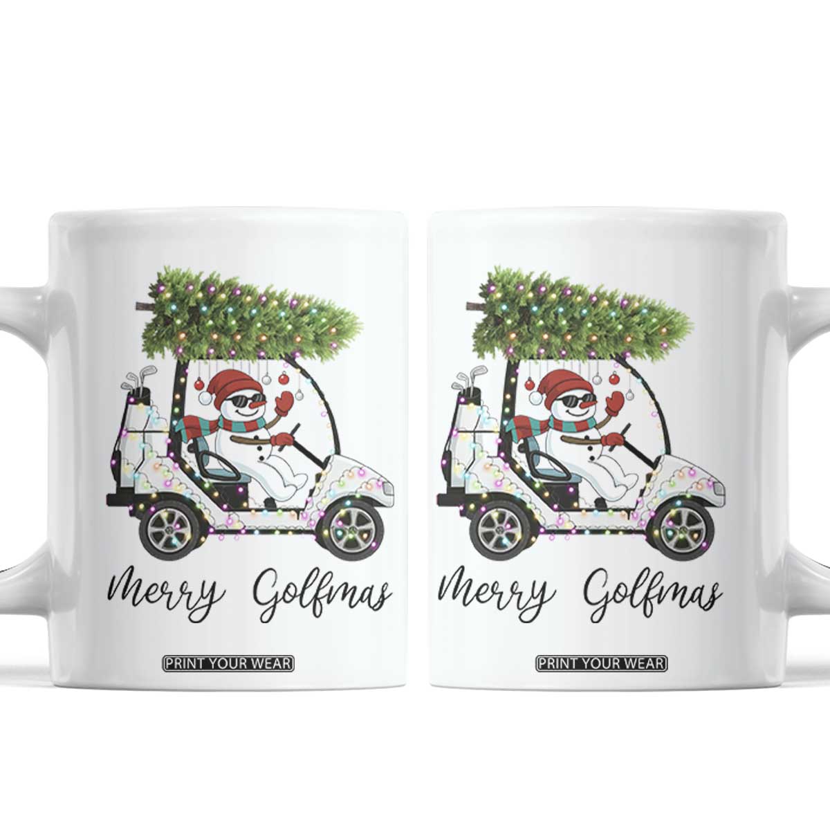 Funny Christmas Golf Coffee Mug Snowman Driving Golf Cart Merry Golfmas TS12 White Print Your Wear