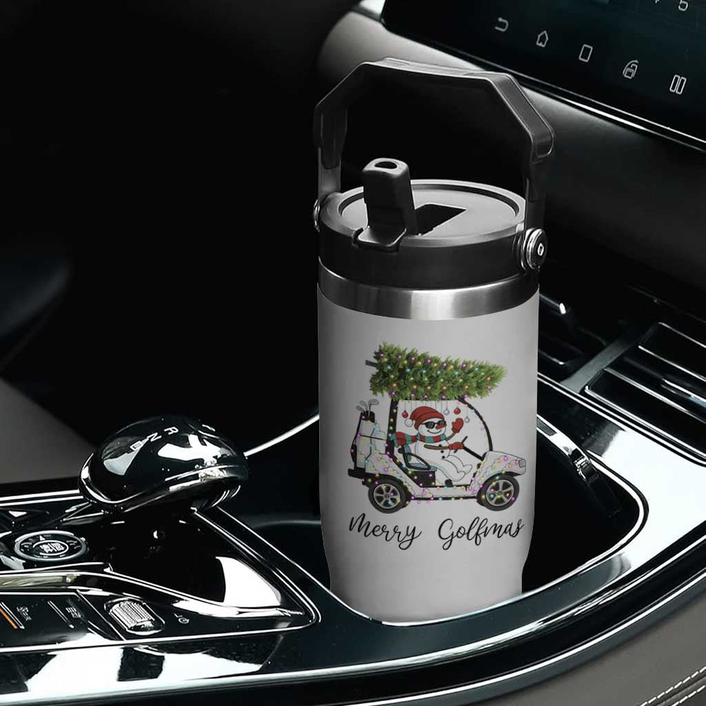 Funny Christmas Golf Flip Straw Tumbler Snowman Driving Golf Cart Merry Golfmas TS12 Print Your Wear